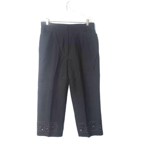 Larry Levine Woman Pants Womens 14W Black Linen Blend Beaded Hem Lined Cropped - Picture 1 of 8